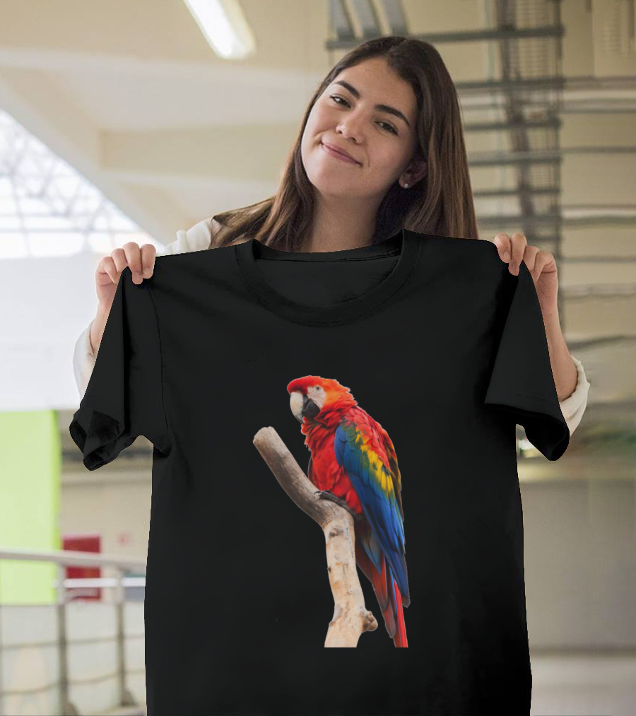 Colorful Parrot on Natural Branch Perch T-Shirt