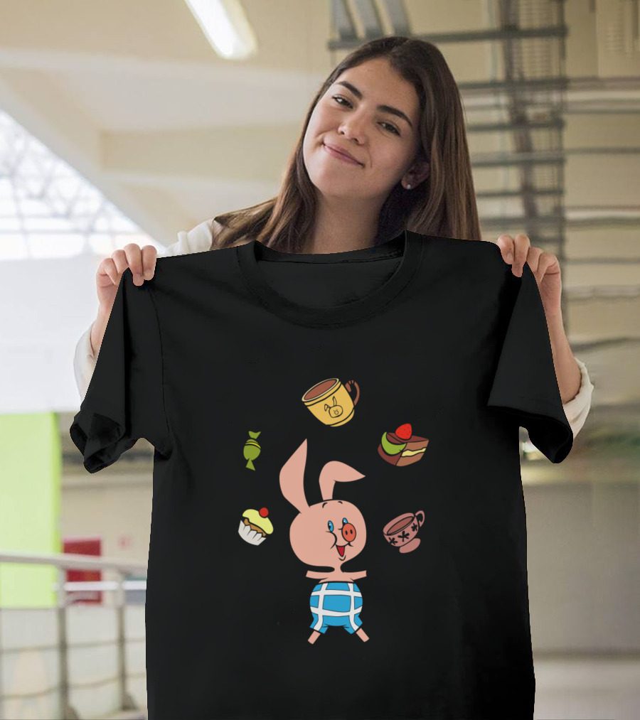 Cartoons Piglet Juggling Cups Candy and Cake T-Shirt