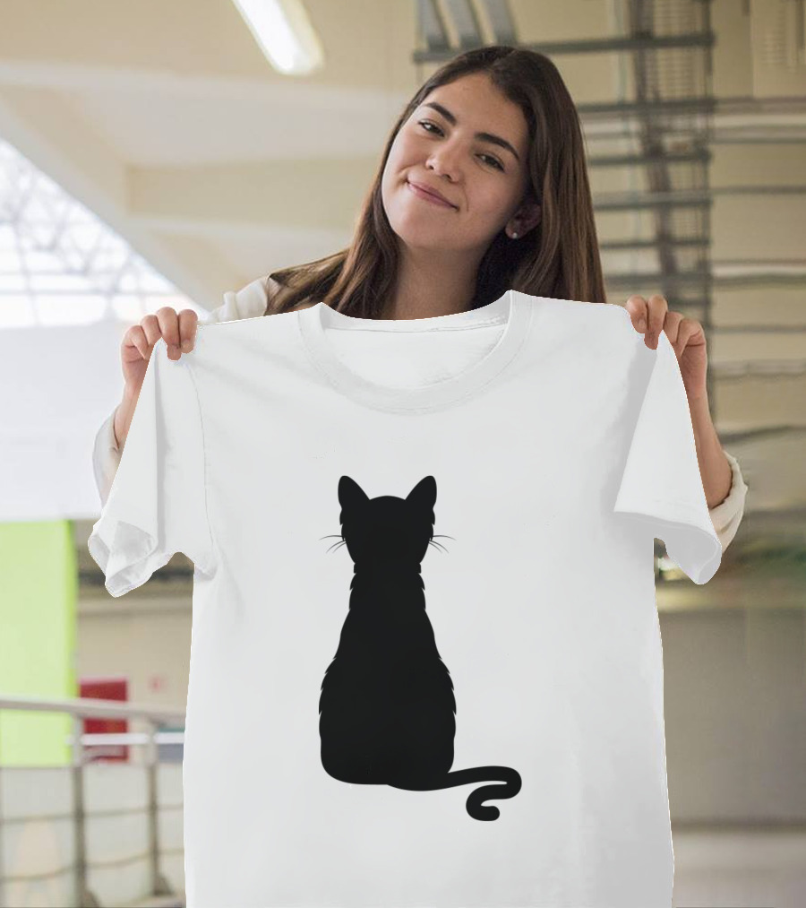 Cat Silhouette Minimalist Back View T-Shirt
