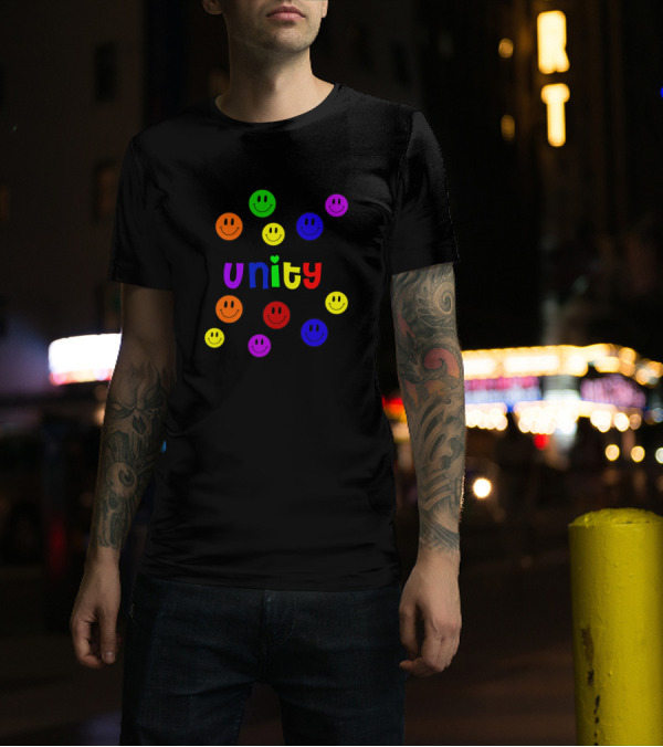 Unity Rainbow Letters And Colorful Smiley Faces T-Shirt