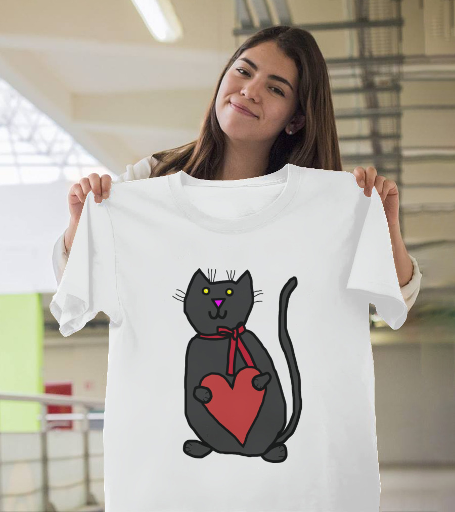 Cute Cat with Red Heart T-Shirt
