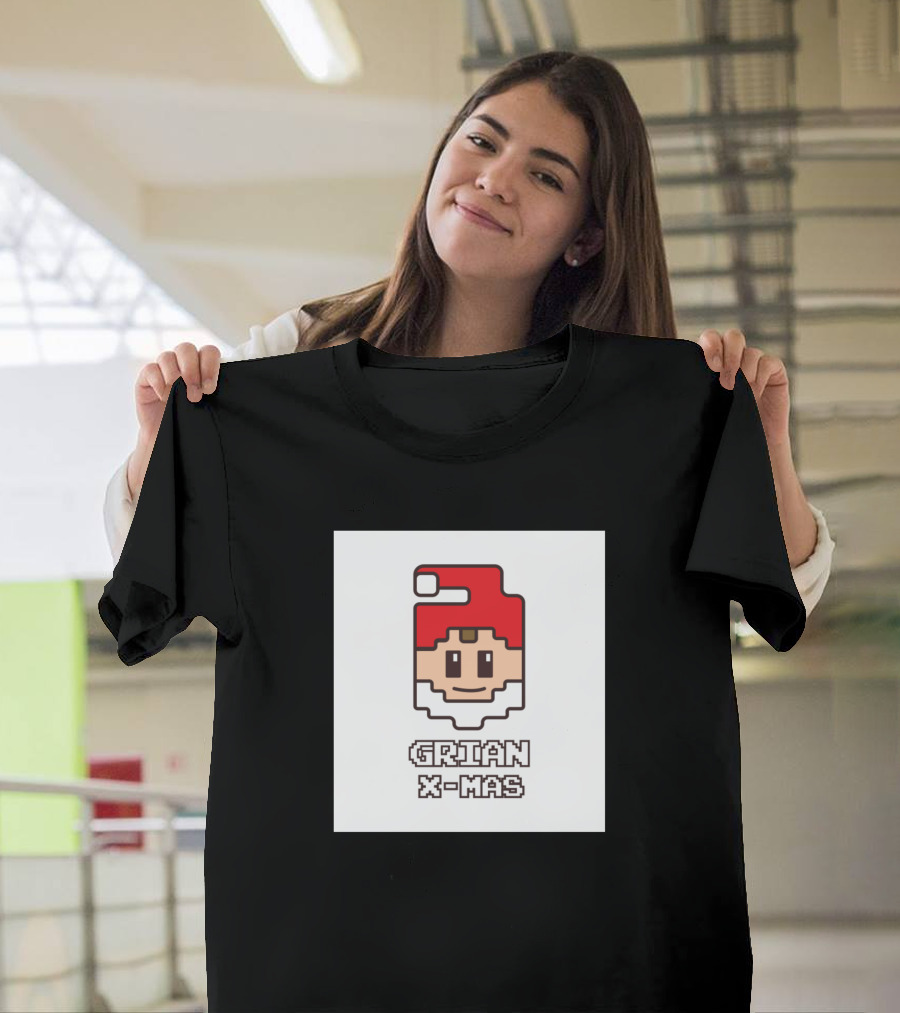 Grian X-Mas Pixel Art Santa Hat Character T-Shirt