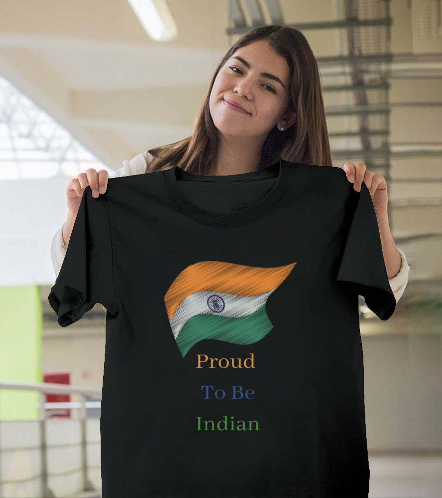 Proud To Be Indian Tricolor Flag Emblem T-Shirt