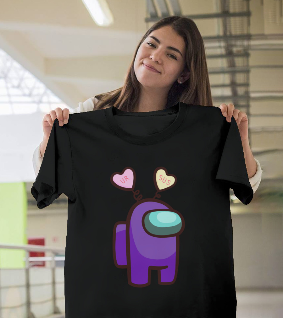 Among Us Purple Character Valentine’s Day UR SUS Candy Heart Hat T-Shirt