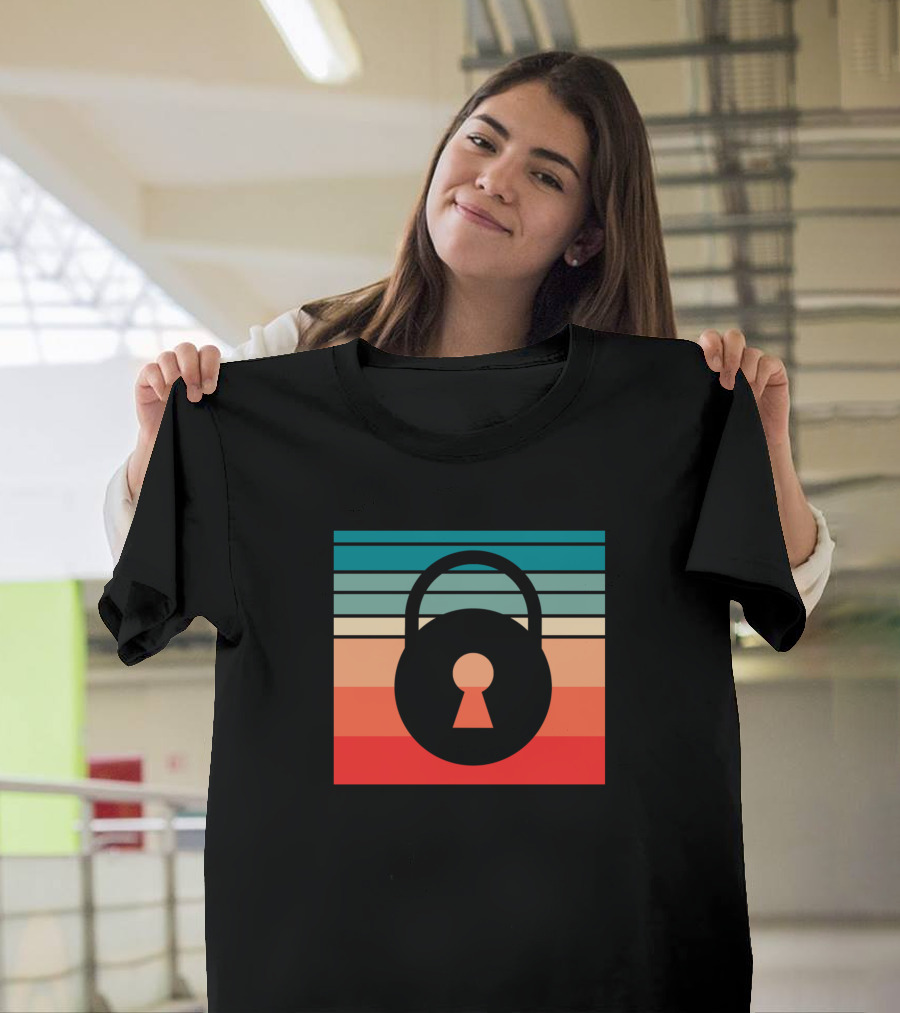 Retro Pad Lock with Vintage Rainbow Stripes T-Shirt