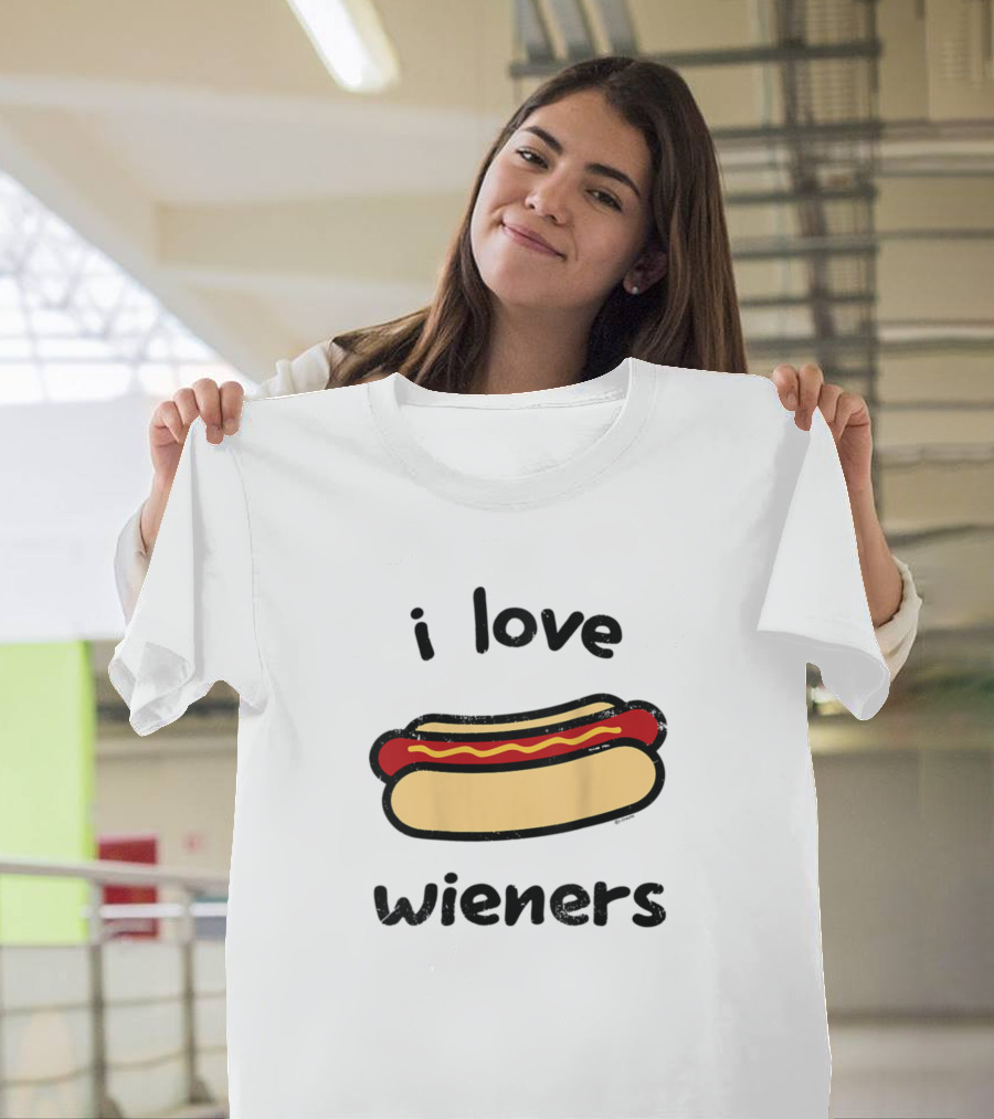 I Love Wieners Hotdog Innuendo Illustrative Text with Cartoon Food T-Shirt