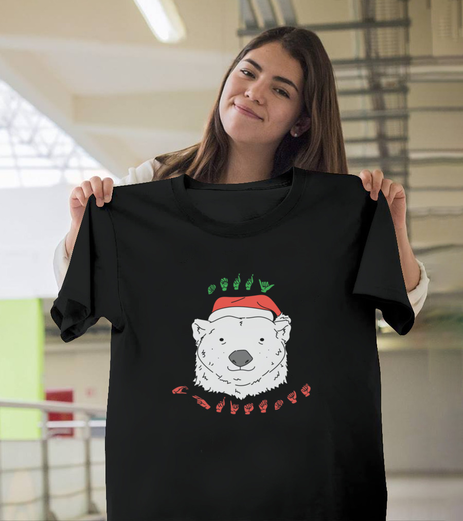 Cute Polar Bear Santa Hat Merry Christmas Xmas Holidays T-Shirt