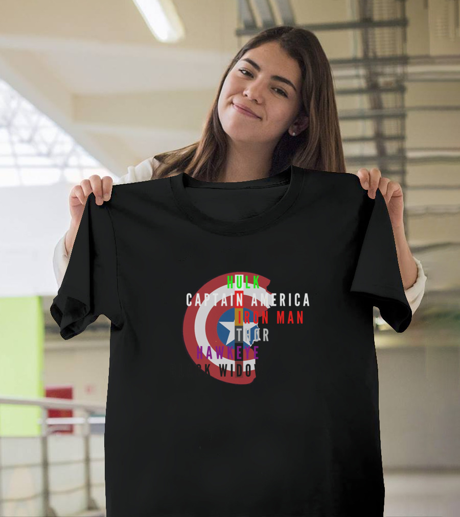 Hulk Captain America Iron Man Thor Hawkeye Black Widow United Shield T-Shirt
