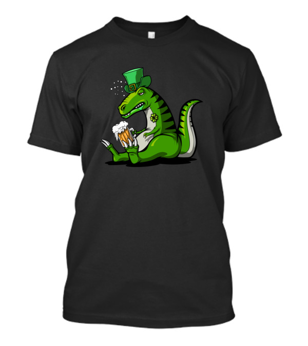 T Rex Dinosaur Leprechaun Drinking Beer St Patrick's Day T-Shirt