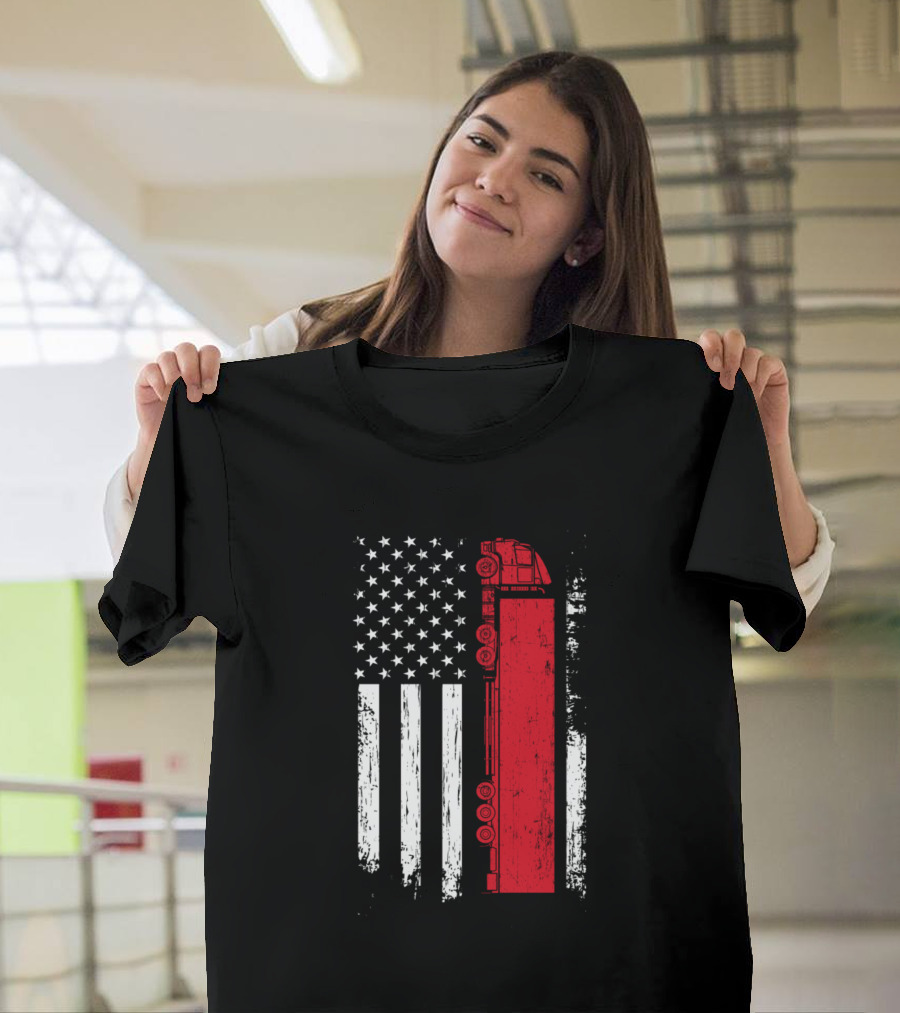 American Flag Semi Truck Driver 18 Wheeler Truck Symbolic T-Shirt