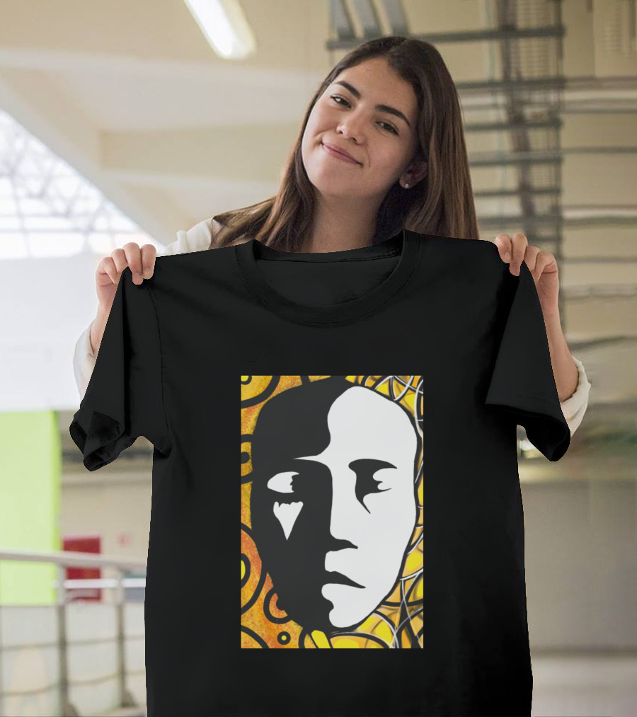 Black Abstract Face with Yellow and Orange T-Shirt