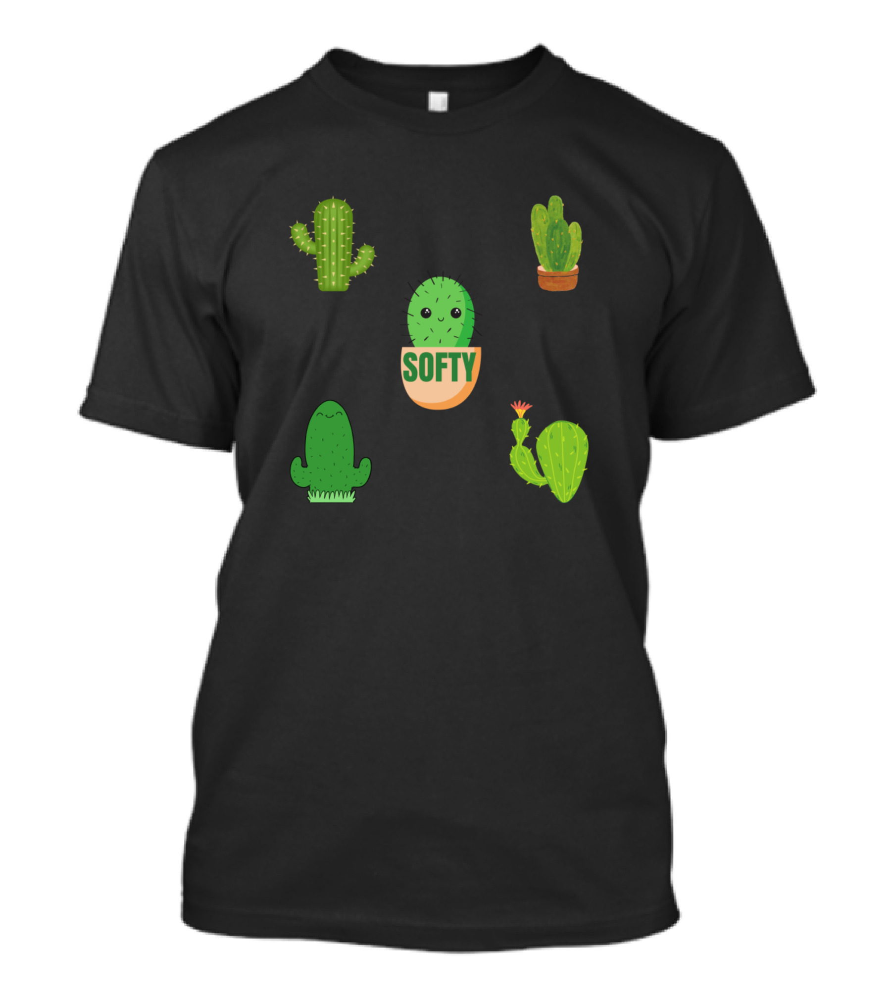 Softy Cactus Quartet With Smiling Faces And Flower Pot T-Shirt
