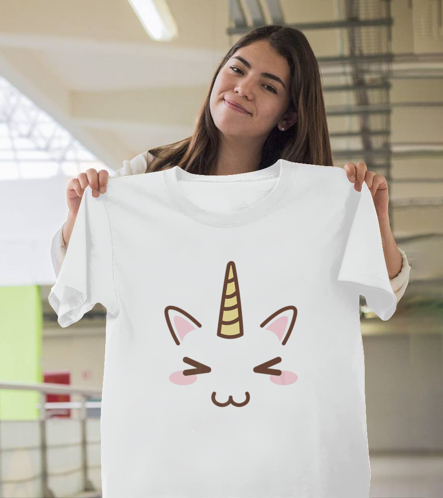 Kawaii Japanese Unicorn Face Cute Emoji T-Shirt