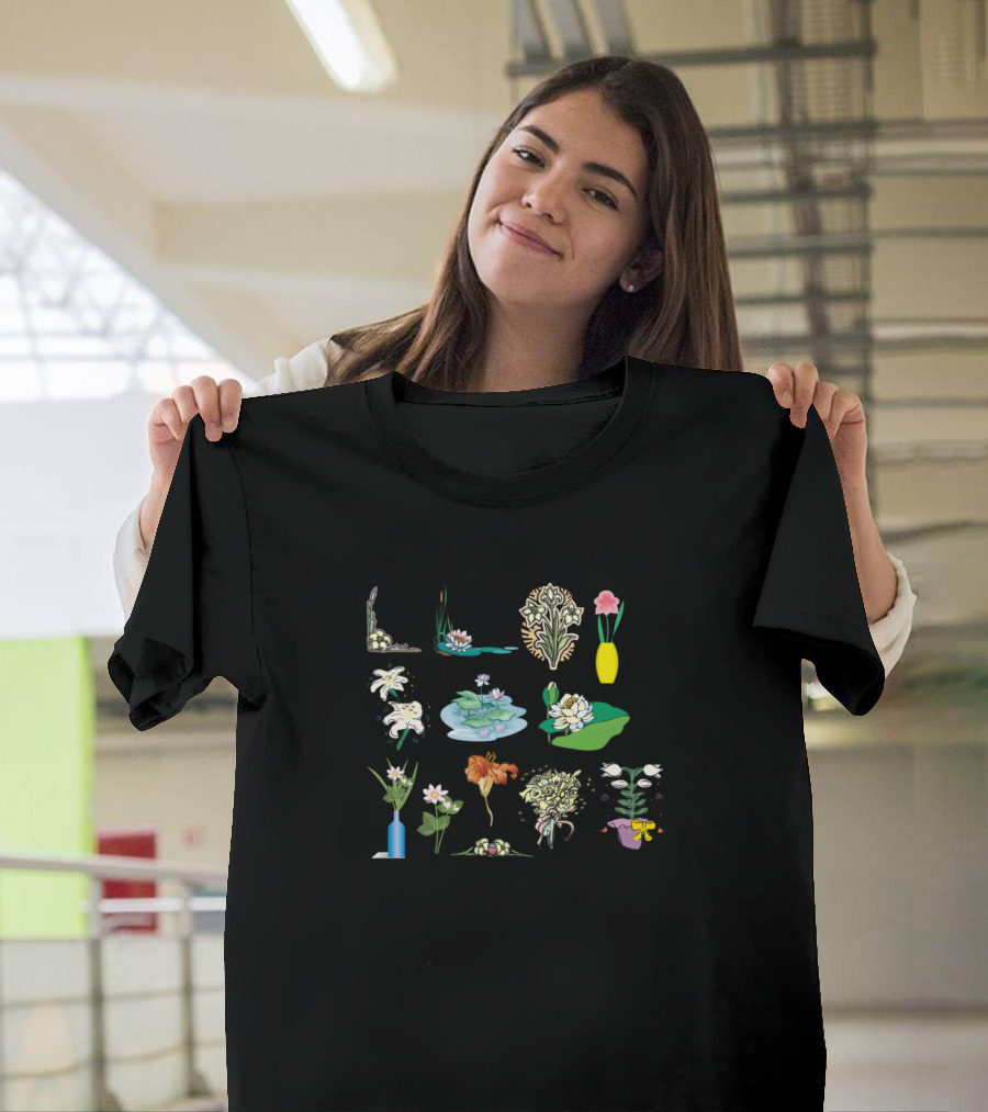 Trendy Minimalist Vintage Botanical Floral Lily Lotus Vase T-Shirt