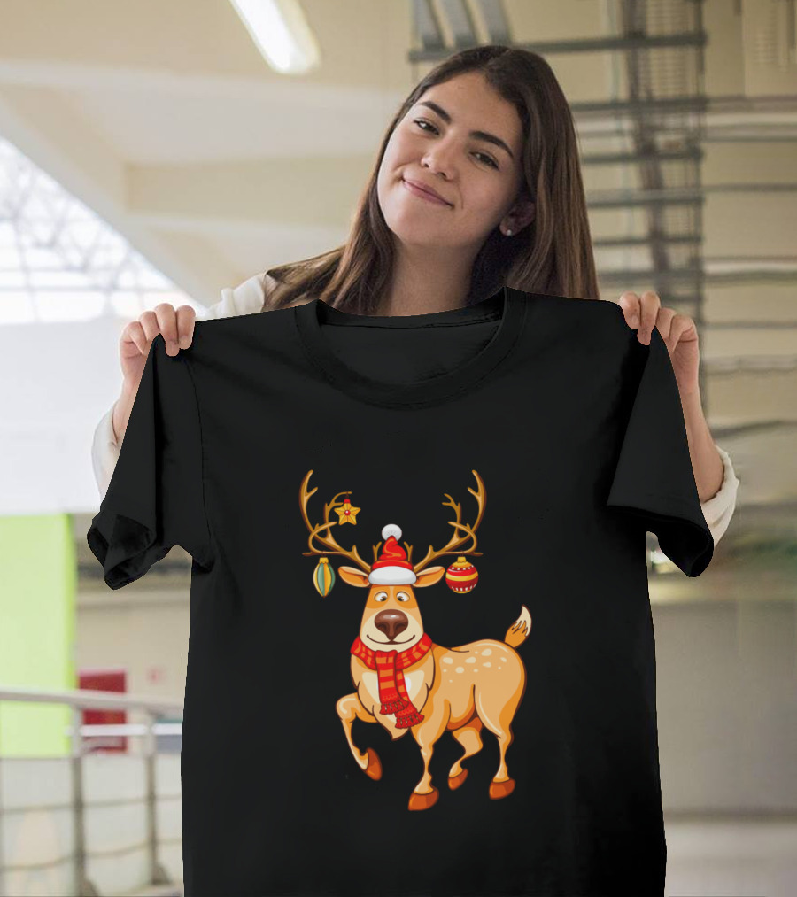 Christmas Cool Reindeer with Festive Antler Ornaments T-Shirt
