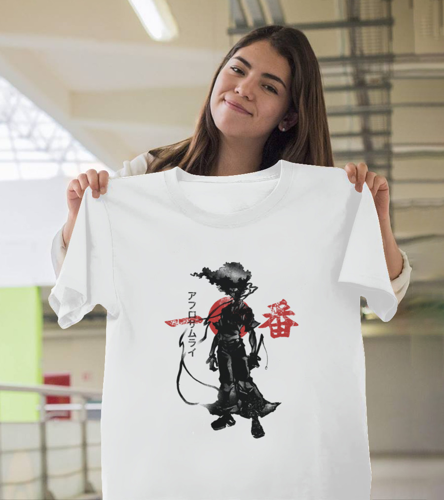 Afro Samurai Iconic Red Sun Japanese Text T-Shirt