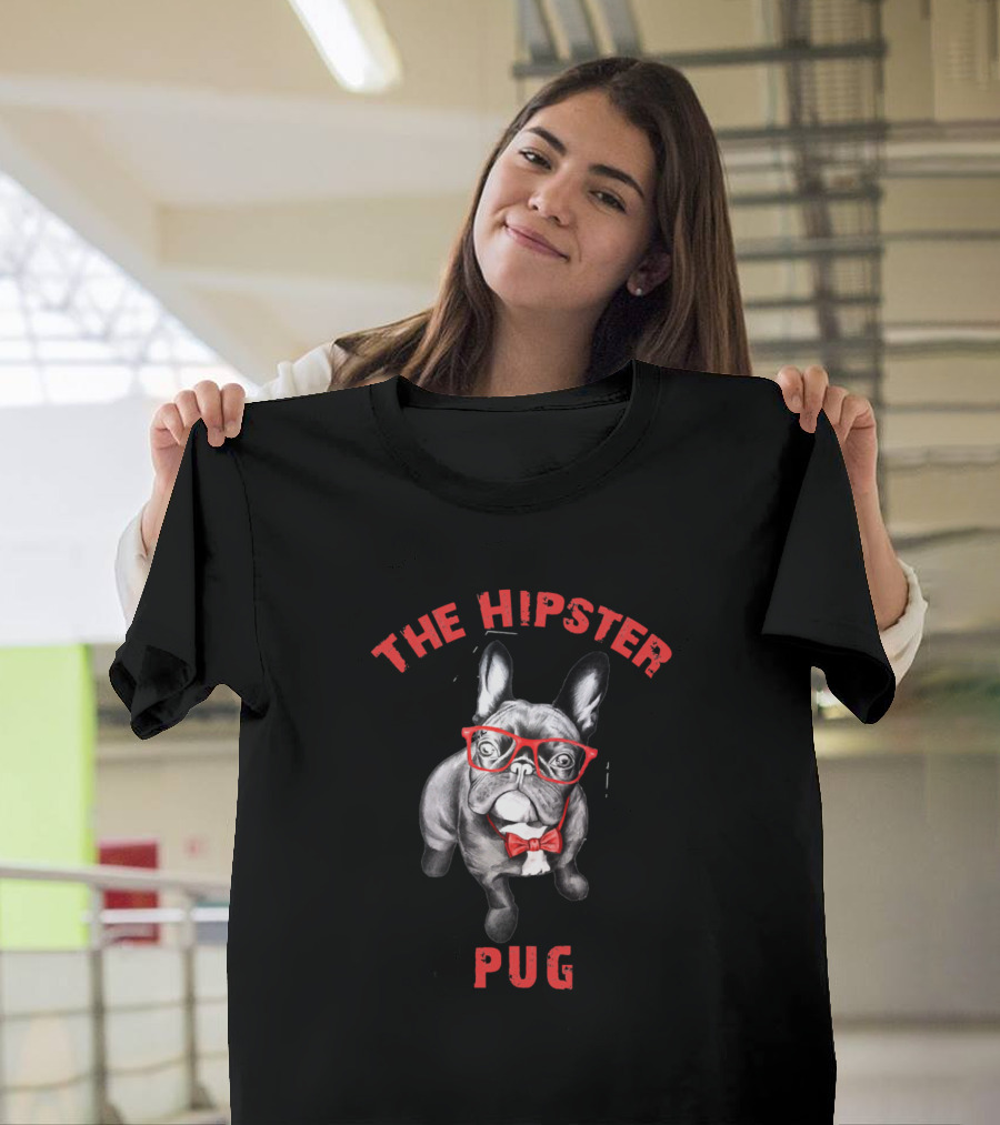 The Hipster Pug Glasses and Bow Tie Dog Pug Lovers T-Shirt