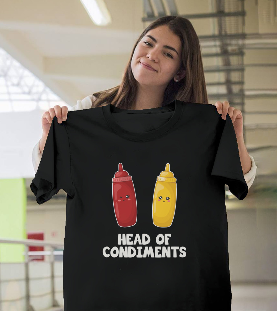 Head Of Condiments Ketchup Mustard Bottles Happy Faces T-Shirt