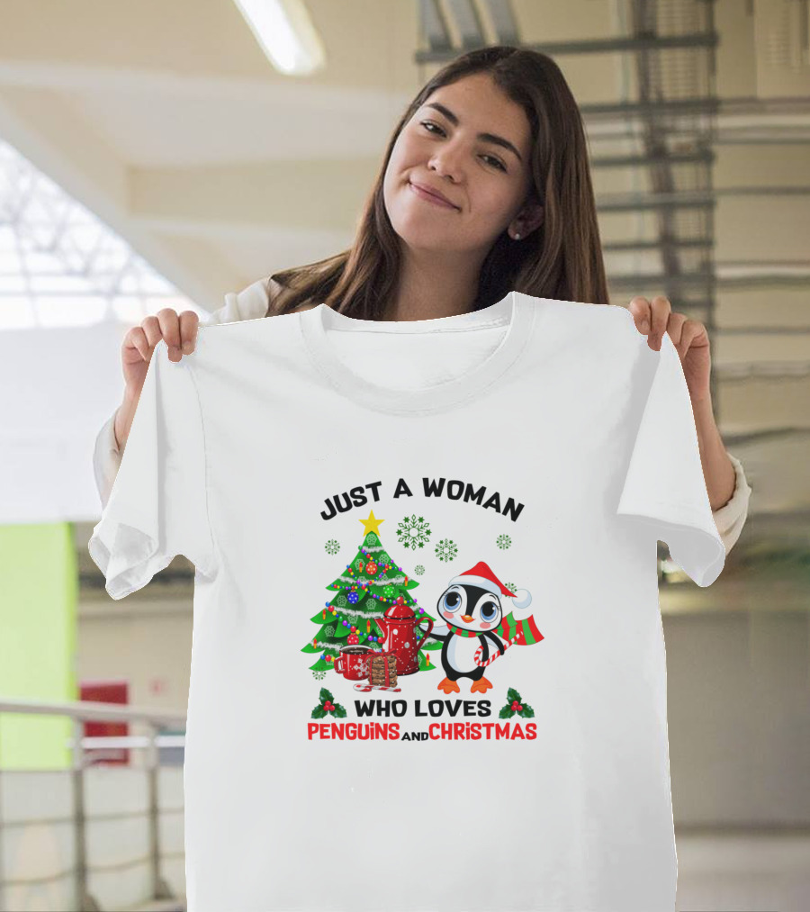 Just A Woman Who Loves Penguins And Christmas T-Shirt