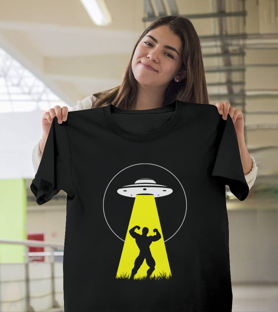 Strong Man Under UFO Beam Lifted by Aliens T-Shirt