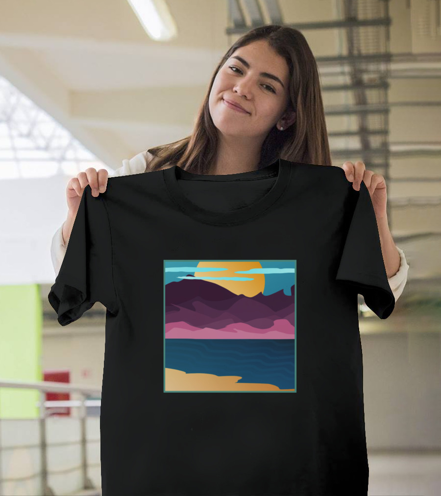 Sunsetter Sunset Landscape with Mountains and Ocean T-Shirt
