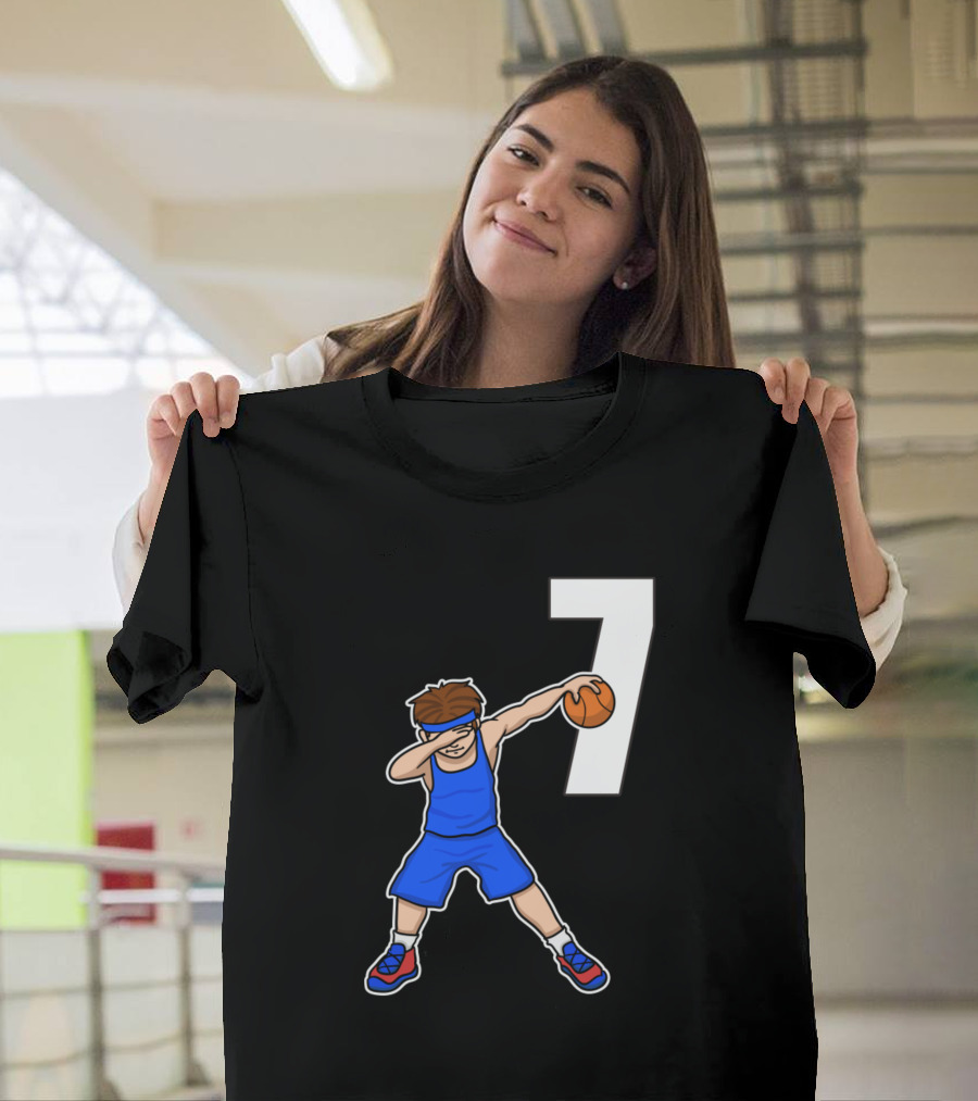 Basketball Player Baller Number 7 Blu Dabbing Pose T-Shirt