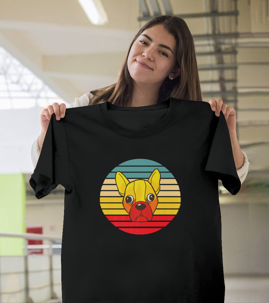 French Bulldog Retro Stripes Vintage Circle T-Shirt