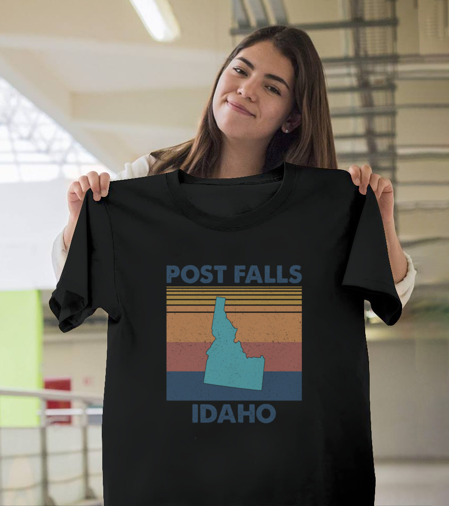 Post Falls Idaho Retro Stripes with State Outline T-Shirt