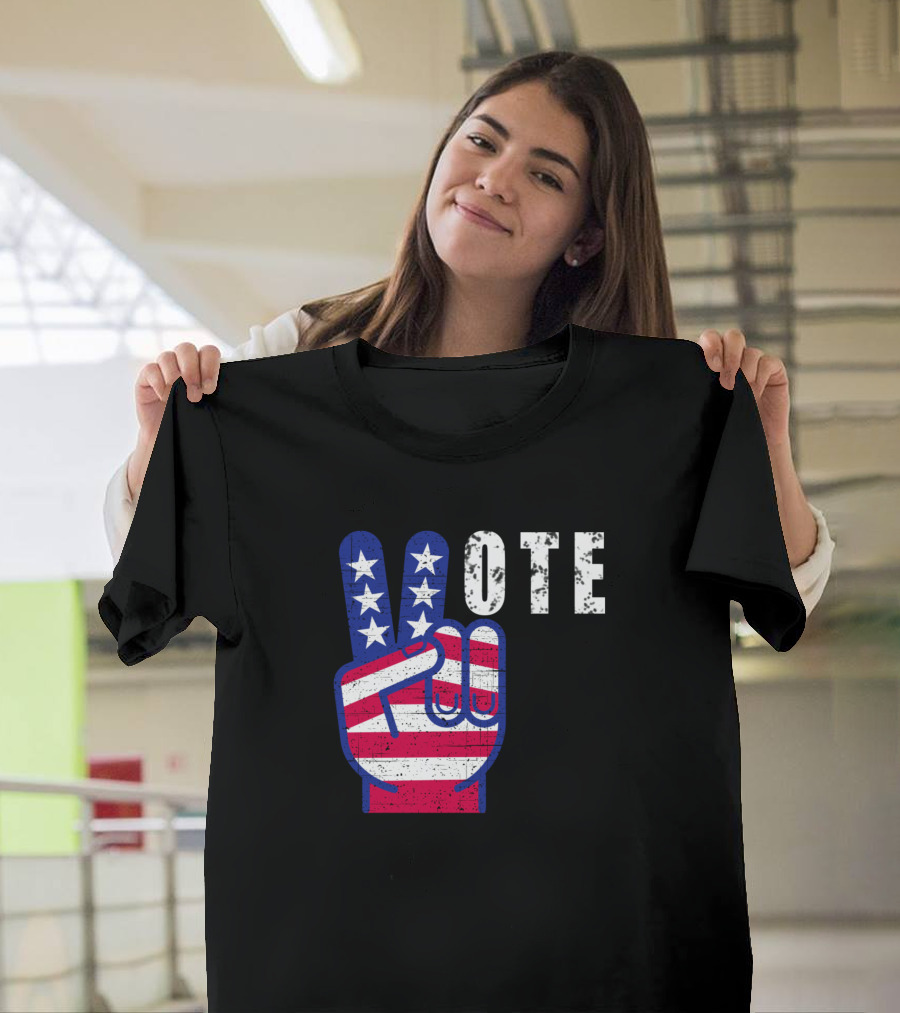 Vote V Sign With Stars and Stripes Flag T-Shirt