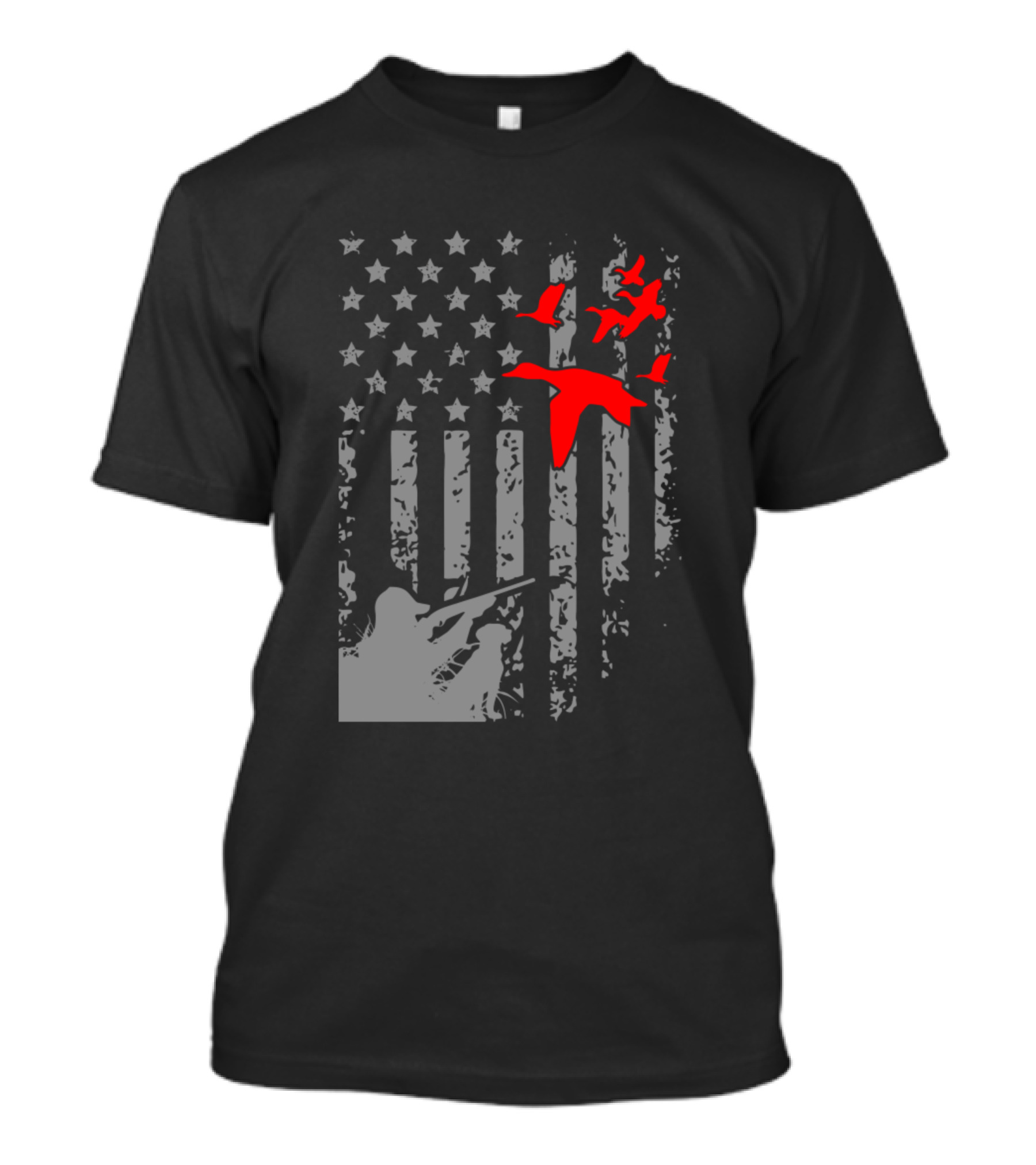 American Flag Duck Hunting Waterfowl Silhouette T-Shirt