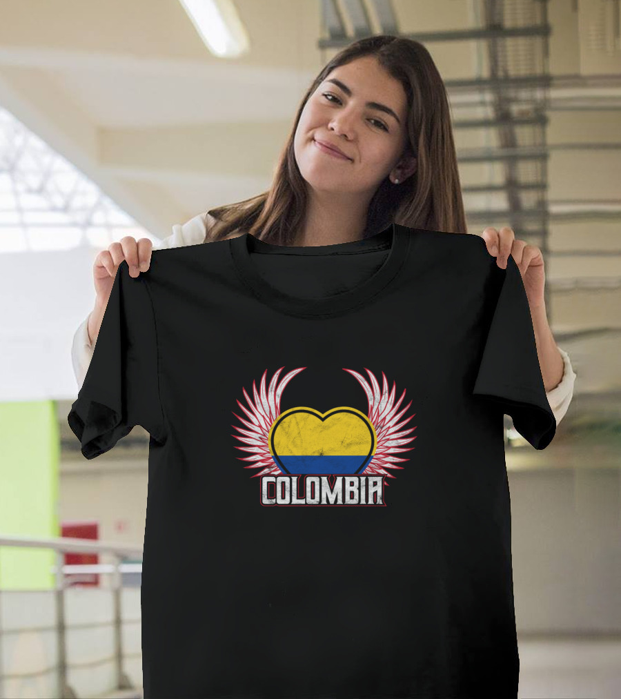 Colombia Heart with Wings Symbol in Flag Colors T-Shirt