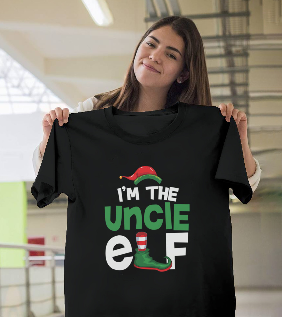 I'm The Uncle Elf Christmas Hat and Green Shoe T-Shirt
