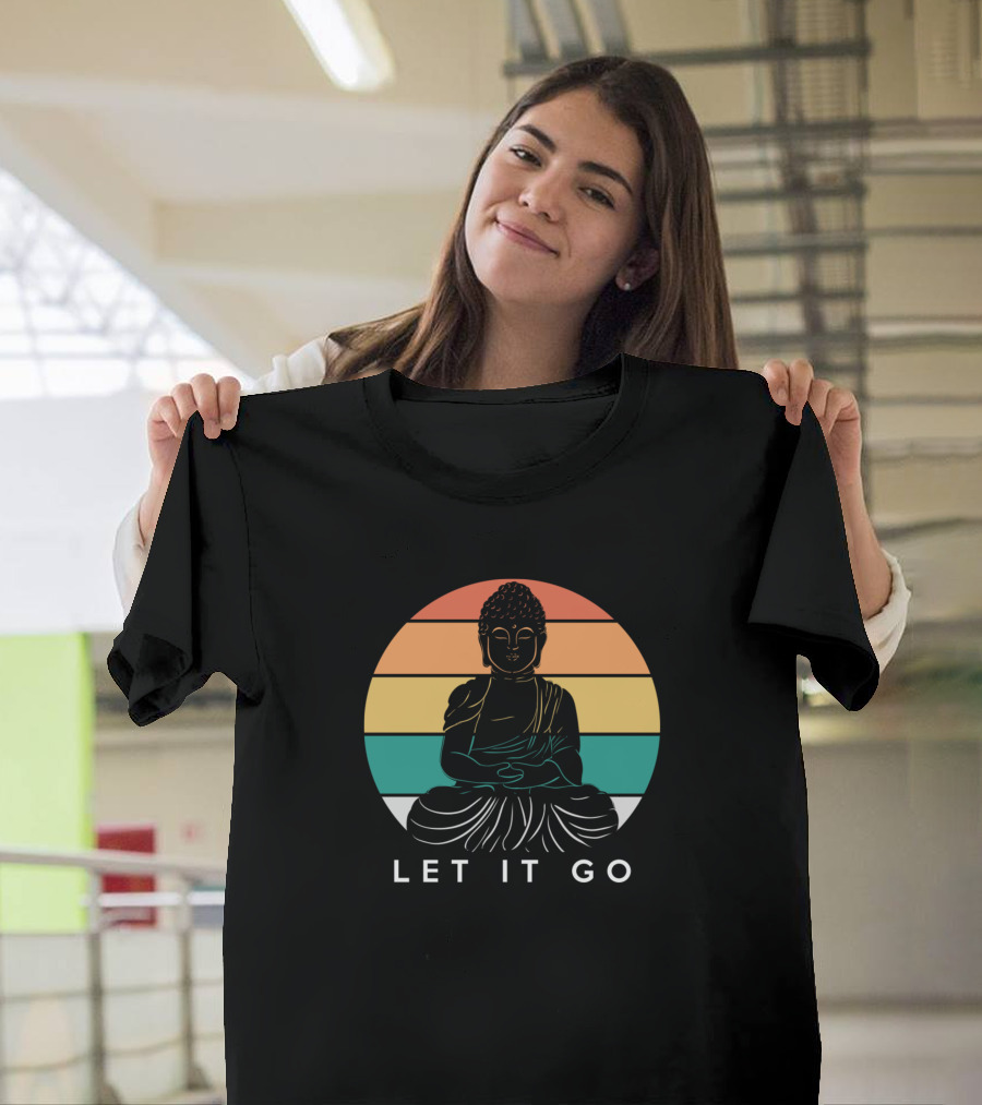 Let It Go Buddha Retro Sunset Meditation T-Shirt