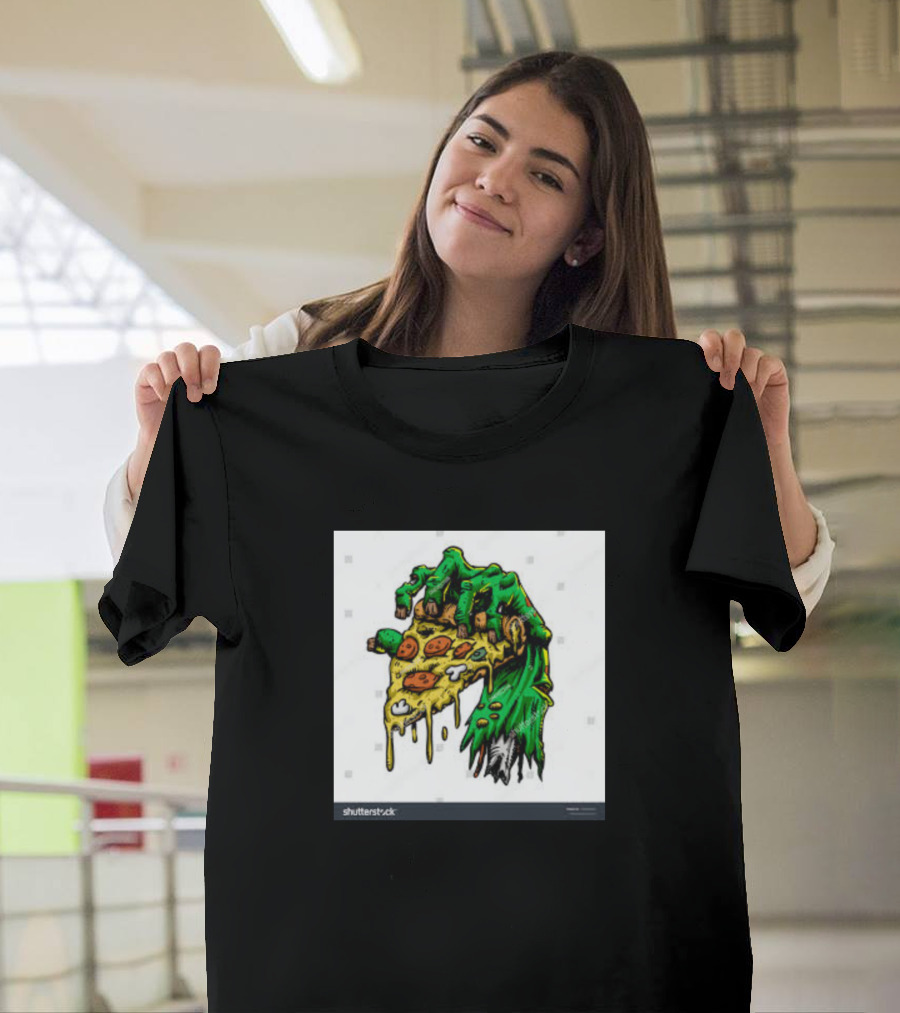 Zombie Hand Holding Melting P Zza Slice T-Shirt