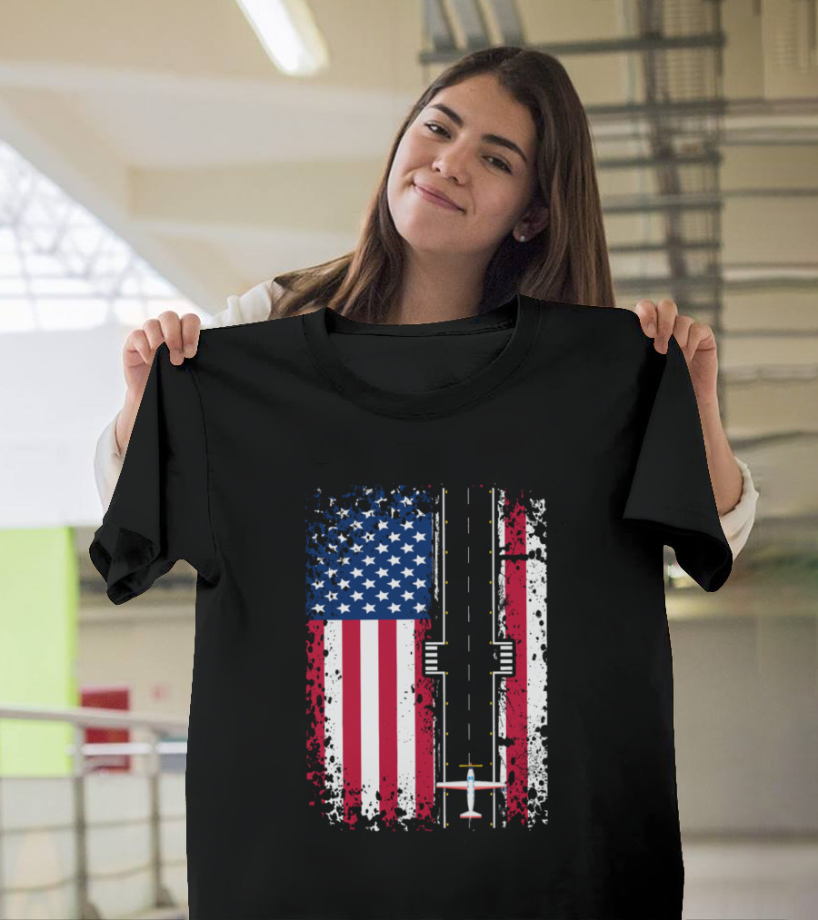 Patriotic Aviation US Flag Pilot Flight Runway T-Shirt