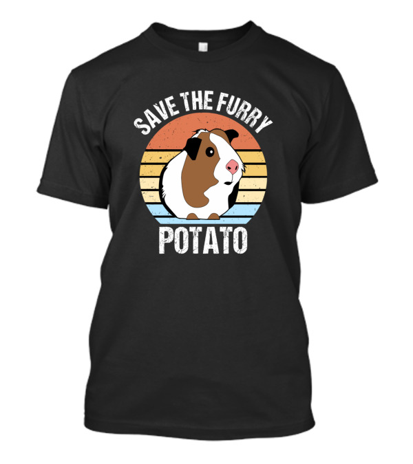 Save The Furry Potato Guinea Pig Retro Sunset T-Shirt