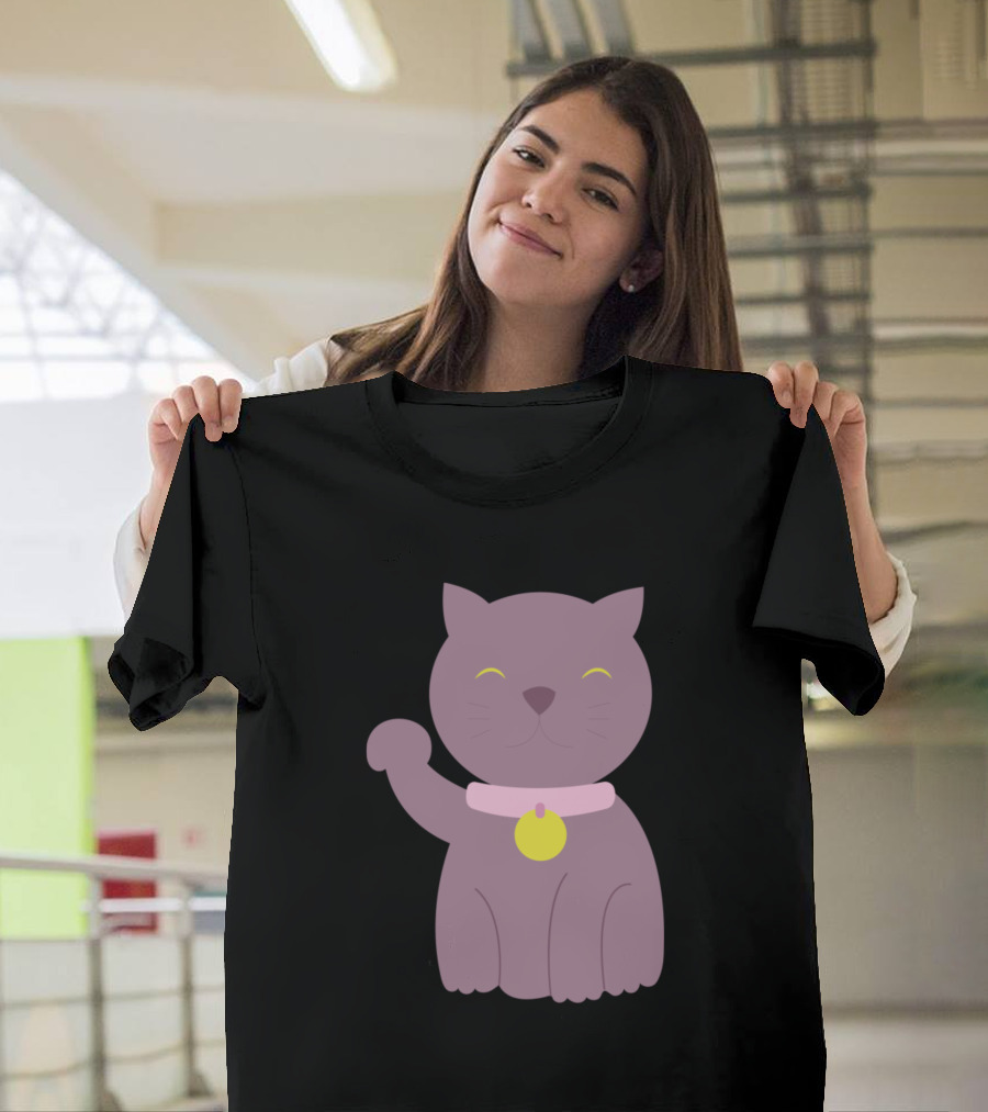 Cats Lucky Charm Maneki-Neko Purple Cat T-Shirt
