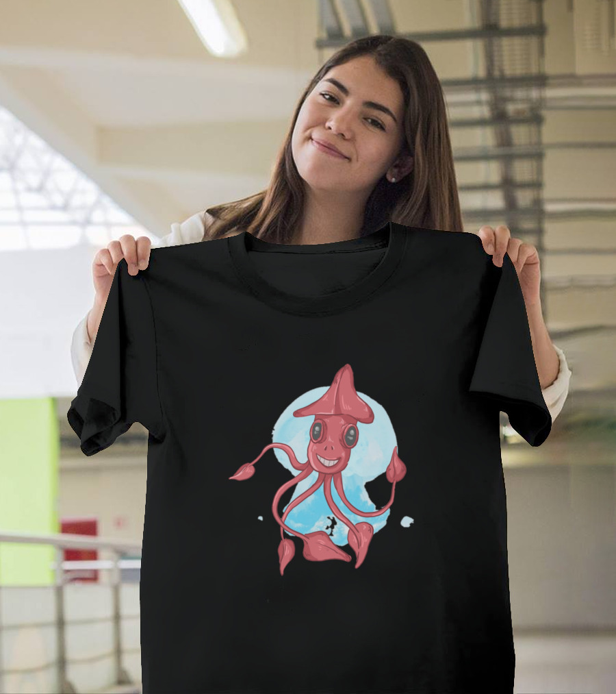 Hoptopus Red Silhouette with Blue Moon Background T-Shirt