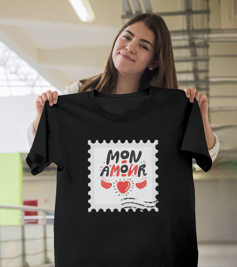 Stamp Heart Wings Mon Amour T-Shirt