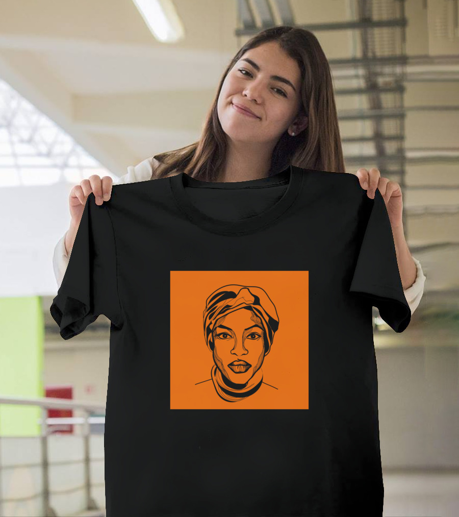 African Girl Headscarf Portrait Orange Background T-Shirt