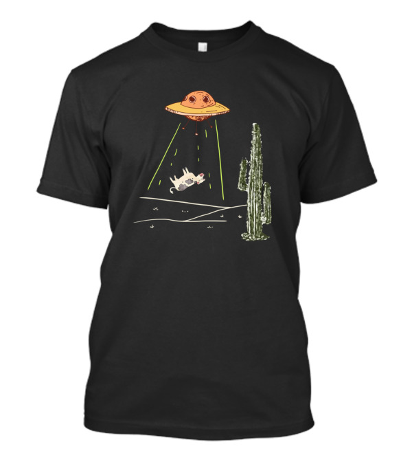 Alien Cow Abduction UFO Spaceship With Cactus Scene T-Shirt
