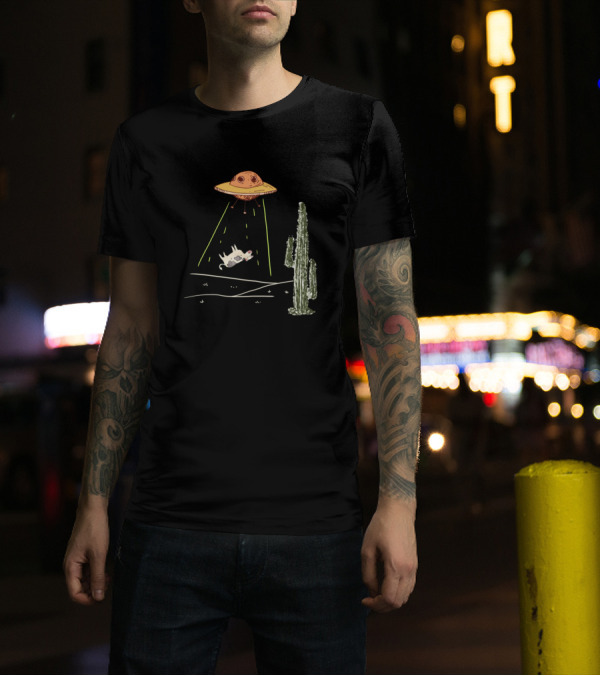 Alien Cow Abduction UFO Spaceship With Cactus Scene T-Shirt