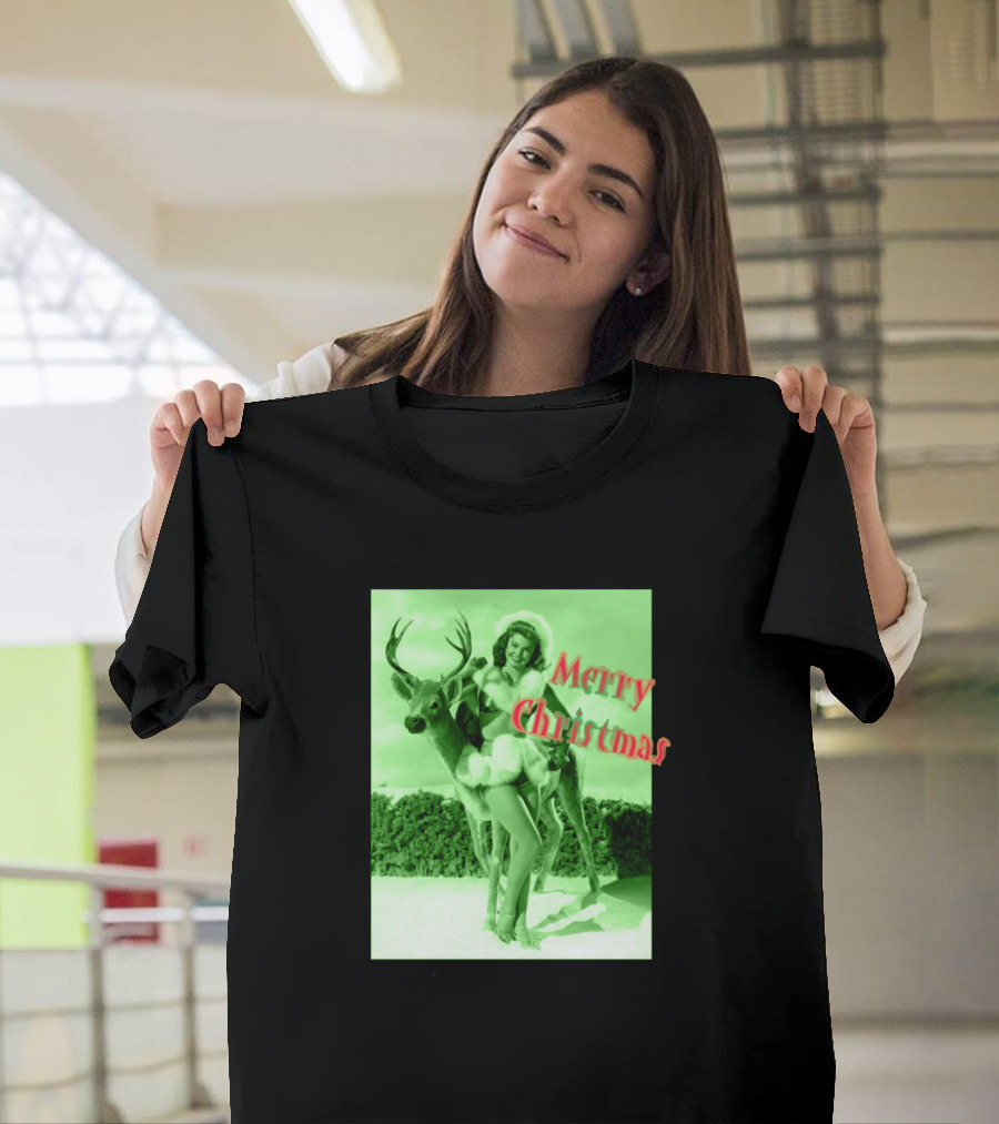 Merry Christmas Classic Christmas Pin Ups Vintage Reindeer T-Shirt