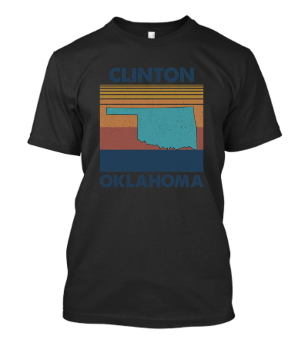 Clinton Oklahoma Retro Sunset Style State Map T-Shirt