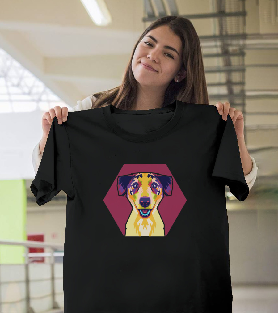 Dog Wpap Colorful Geometric Portrait in Hexagon Frame T-Shirt