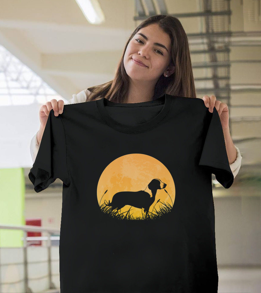 Drever Dog Silhouette Against Full Halloween Moon Night Scene T-Shirt