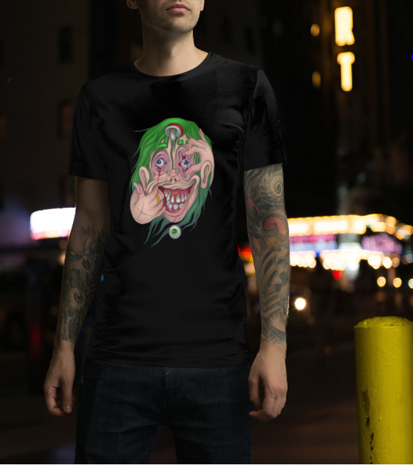 Falling Apart Surreal Green Hair Face With Distorted Expression And Eyeball T-Shirt