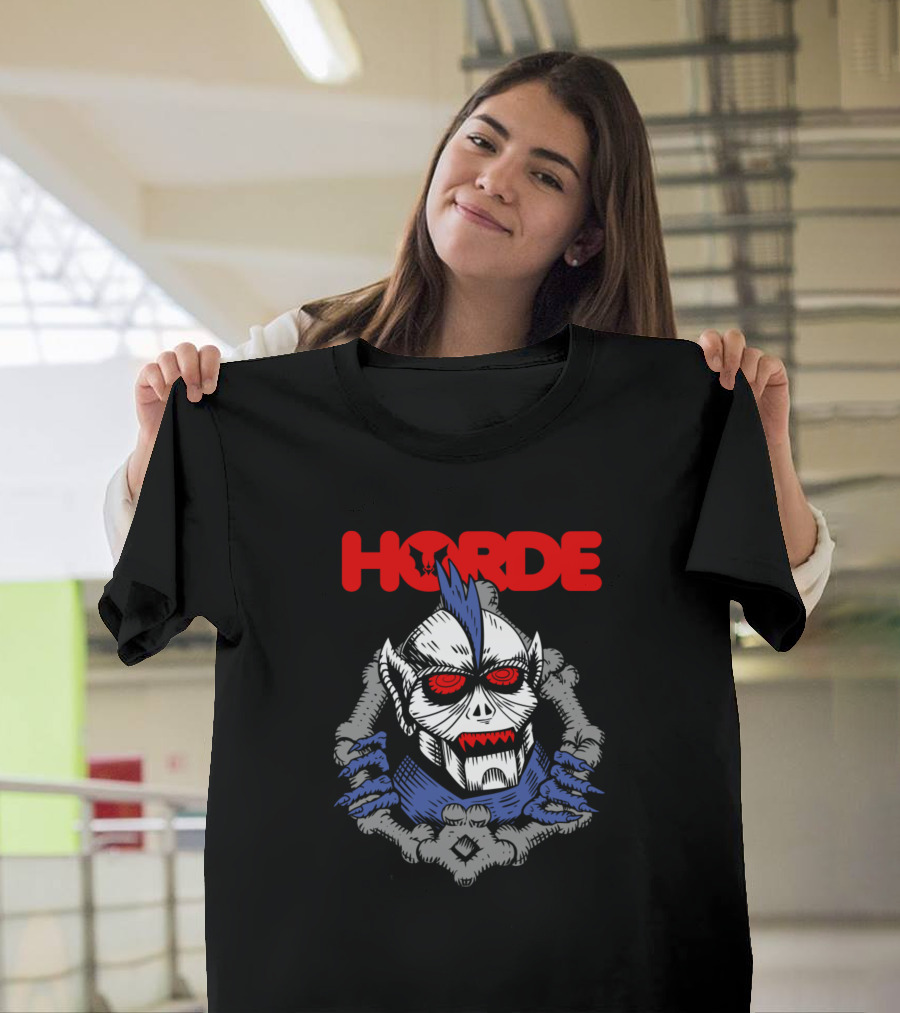 HORDE Monster Skull with Blue Mohawk and Red Eyes T-Shirt