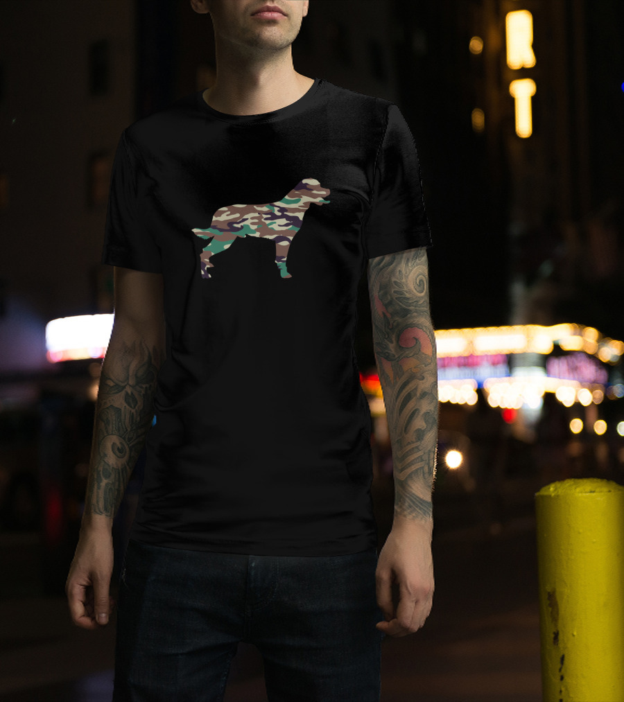 Rottweiler Silhouette In Camouflage T-Shirt