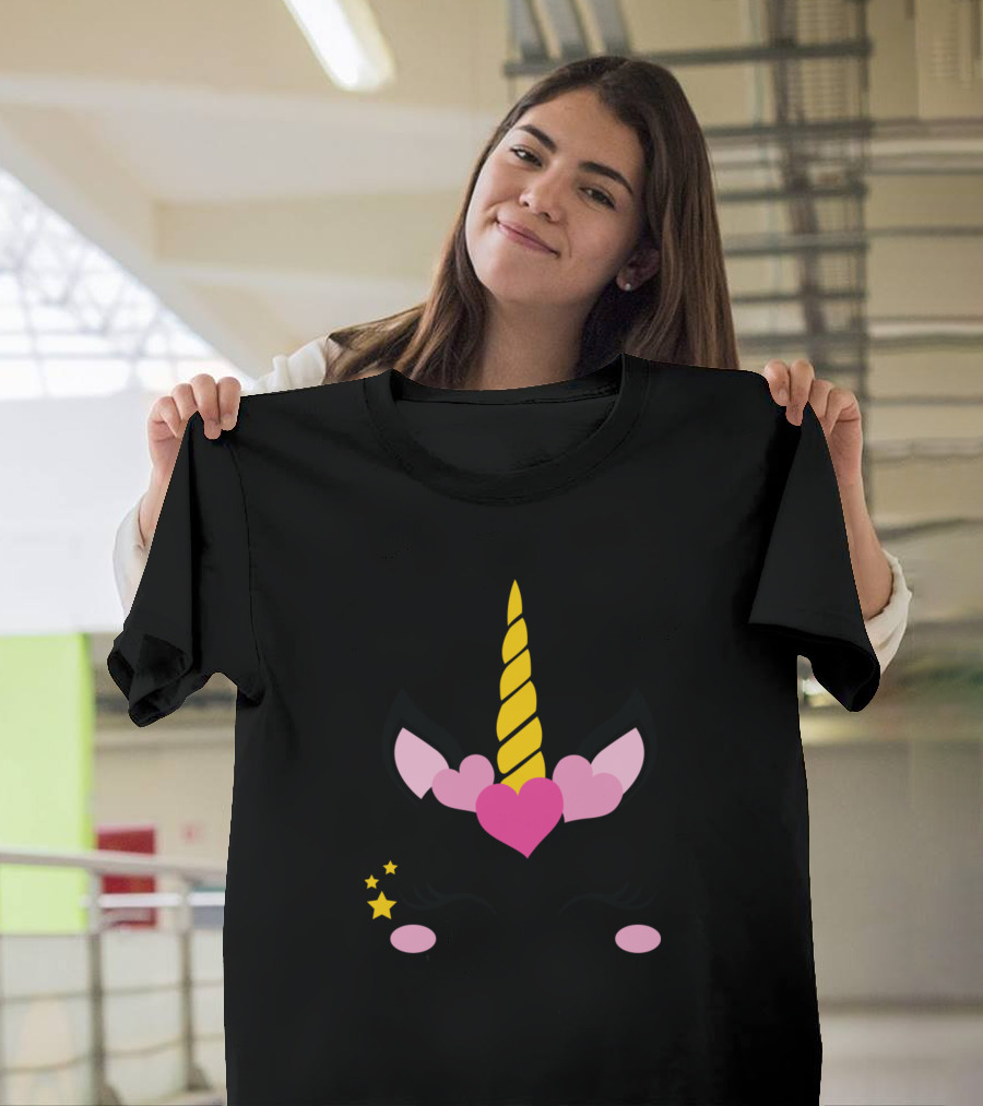 Unicorn Love Heart Horn with Stars and Blush Cheeks T-Shirt
